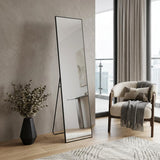 64" Black Aluminum Freestanding And Wall Mounted Framed Full Length Mirror