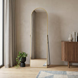 64" Gold Aluminum Arch Freestanding And Wall Mounted Framed Full Length Mirror