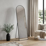 56" Black Aluminum Arch Freestanding And Wall Mounted Framed Full Length Mirror