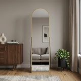 56" Gold Aluminum Arch Freestanding And Wall Mounted Framed Full Length Mirror