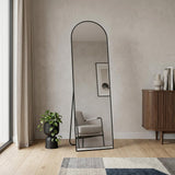 57" Black Aluminum Arch Freestanding And Wall Mounted Framed Full Length Mirror