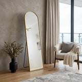 57" Gold Aluminum Arch Freestanding And Wall Mounted Framed Full Length Mirror