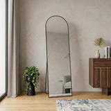 64" Black Aluminum Arch Freestanding And Wall Mounted Framed Full Length Mirror