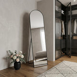 66" Black Aluminum Arch Freestanding And Wall Mounted Framed Full Length Mirror