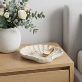 4" White And Gold Resin Handmade Seashell Trinket Tray