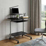 29" Graphite and Silver Wood and Steel Rolling Computer Desk