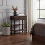 28" Brown Solid Wood End Table With Drawer And Two Shelves