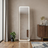 64" Silver Lighted Wall Mounted And Freestanding Framed Full Length Mirror