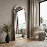 60" Arch Lighted Wall Mounted And Freestanding Frameless Full Length Mirror