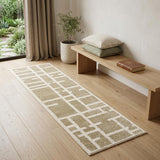 7' Beige And Ivory Geometric Runner Rug