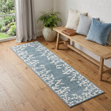 7' Blue And Ivory Seashell and Coral Runner Rug