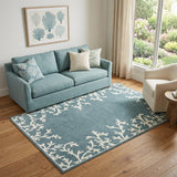 5' X 7' Blue And Ivory Seashell and Coral Area Rug