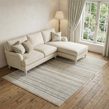 7' X 10' Beige And Navy Blue Striped Area Rug