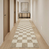 3' X 10' Beige And Brown Checkered Area Rug
