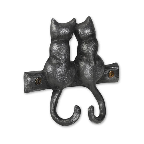 Two Hook 5" Black Cast Iron Cats Wall Hook