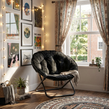 33" Black Tufted Faux Fur and Metal Folding Lounge Chair