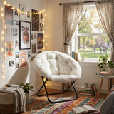 33" White Tufted Faux Fur and Metal Folding Lounge Chair
