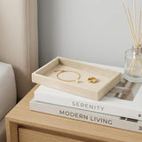 9" Cream Wood And Velvet Handmade Trinket Tray