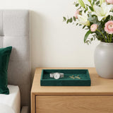 9" Green Wood And Velvet Handmade Trinket Tray