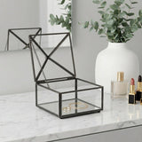 4" Black Glass Mirrored Accessory Box With Metal Accents
