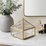 4" Gold Glass Mirrored Accessory Box With Metal Accents