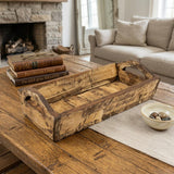 20" Antiqued White And Brown Reclaimed Wood Handmade Serving Tray With Handles