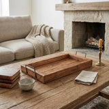 21" Natural Solid Wood Handmade Serving Tray With Handles