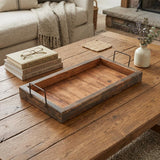 21" Gray And Natural Solid Wood Handmade Serving Tray With Handles
