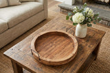 15" Natural Solid Wood Handmade Round Serving Tray With Handles