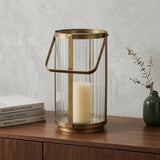 9" Gold Glass Tabletop Lantern Candle Holder