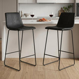 Set of Two 26" Black Faux Leather And Aluminum Counter Height Bar Chairs