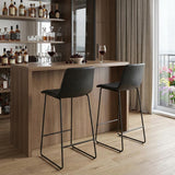 Set of Two 29" Black Faux Leather And Aluminum Bar Height Bar Chairs