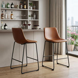 Set of Two 29" Brown And Black Faux Leather And Aluminum Bar Height Bar Chairs