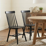 Set of Two Black Solid Wood Windsor Back Dining Side Chairs