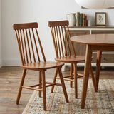 Set of Two Walnut Solid Wood Windsor Back Dining Side Chairs