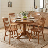 Set of Four Walnut Solid Wood Windsor Back Dining Side Chairs