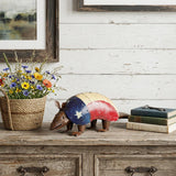 16" Red Off White And Blue Metal Armadillo Tabletop Sculpture