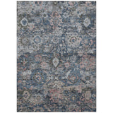 3' X 5' Denim Blue And Blue Floral Washable Indoor Outdoor Area Rug