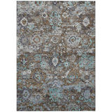 3' X 5' Brown And Teal Blue Floral Washable Indoor Outdoor Area Rug