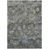 5' X 8' Olive Green And Denim Blue Floral Washable Indoor Outdoor Area Rug