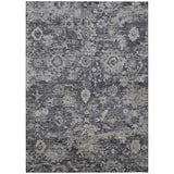 5' X 8' Purple And Gray Floral Washable Indoor Outdoor Area Rug