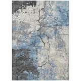8' X 10' Denim Blue And Blue Abstract Washable Indoor Outdoor Area Rug