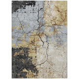 3' X 5' Gray And Gold Abstract Washable Indoor Outdoor Area Rug