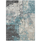 3' X 5' Teal Blue And Ivory Abstract Washable Indoor Outdoor Area Rug