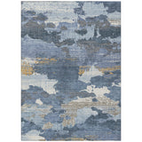 5' X 8' Denim Blue And Sky Blue Abstract Washable Indoor Outdoor Area Rug