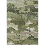 5' X 8' Olive Green And Green Abstract Washable Indoor Outdoor Area Rug