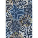 3' X 5' Navy Blue And Denim Blue Geometric Washable Indoor Outdoor Area Rug