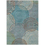 5' X 8' Teal Blue And Gray Geometric Washable Indoor Outdoor Area Rug