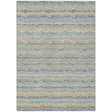 5' X 8' Blue And Green Striped Washable Indoor Outdoor Area Rug