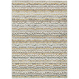 3' X 5' Ivory And Beige Striped Washable Indoor Outdoor Area Rug